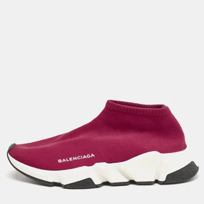 Pre-owned Balenciaga Burgundy Knit Fabric Speed Trainer Slip On Sneakers Size 39