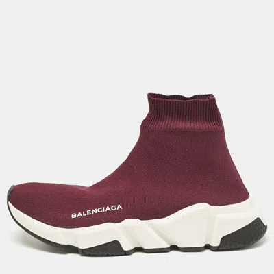 Pre-owned Balenciaga Burgundy Knit Fabric Speed Trainer Sneakers Size 36