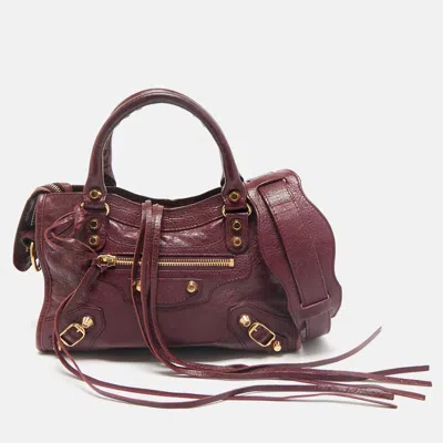 Pre-owned Balenciaga Burgundy Leather Mini Classic City Bag