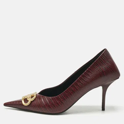 Pre-owned Balenciaga Burgundy Lizard Embossed Leather Knife Bb Pumps Size 40
