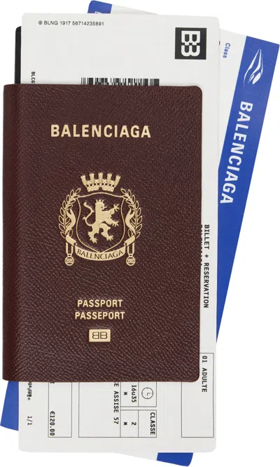 Balenciaga Burgundy Passport Long 2 Tickets Wallet In 6027 Burgundy