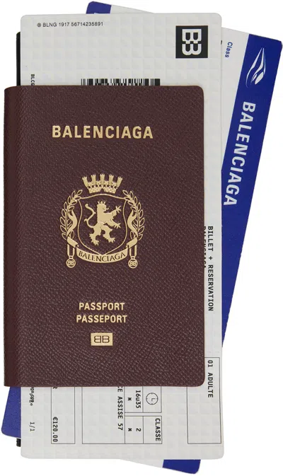 Balenciaga Burgundy Passport Long 2 Tickets Wallet In Gold