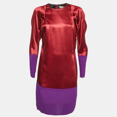 Pre-owned Balenciaga Burgundy Silk Panel Detail Short Dress M