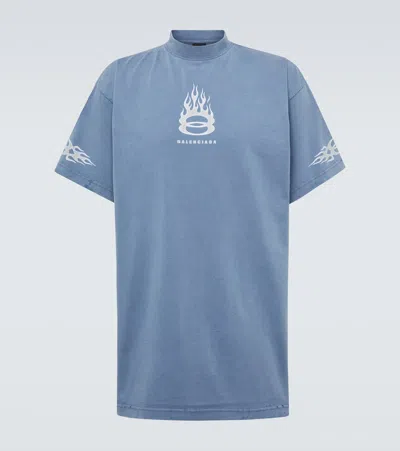 Balenciaga Men's Burning Unity Oversized T-shirt In 4164 Washed Out Blue