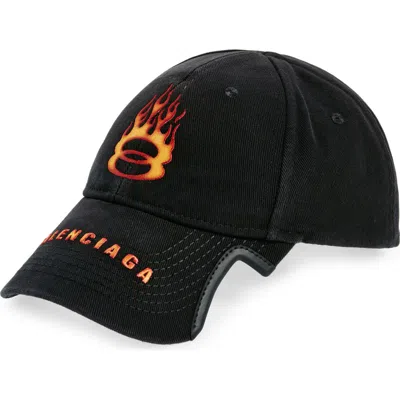 Balenciaga Burning Unity Logo Cotton Drill Baseball Cap In 1076 Black/orange