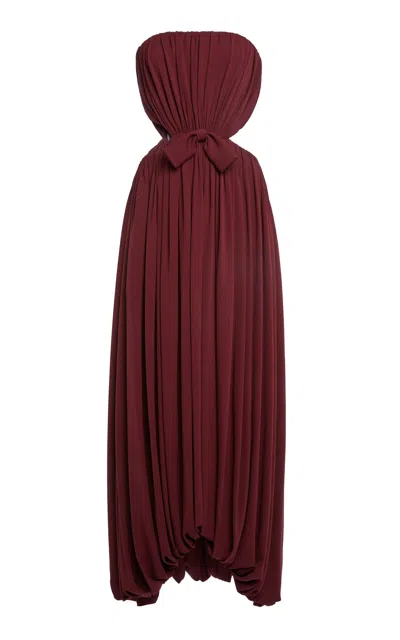 Balenciaga Bustier Draped Silk Maxi Dress In Burgundy