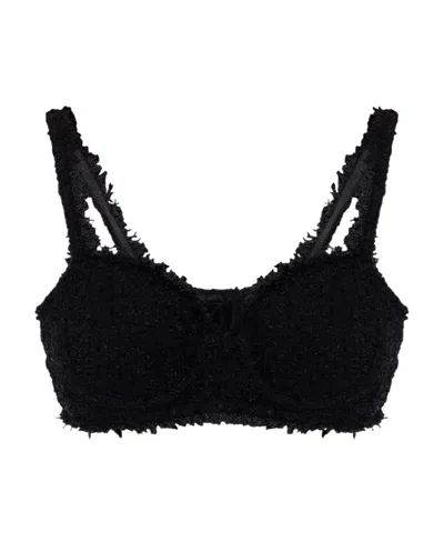 Balenciaga Bustier Tweed Cropped Top In Black