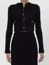 Balenciaga Button Detailing Tweed Cropped Cardigan In Black