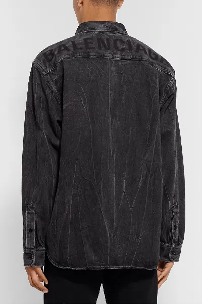 Pre-owned Balenciaga Button Down Logo Denim Shirt In Grey