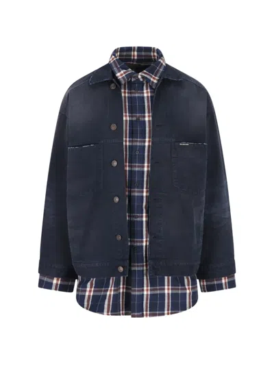 Balenciaga Button-fastening Check-pattern Jacket In Blue