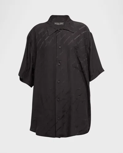 Balenciaga Button-front Minimal Shirt With Lettering Details In Black