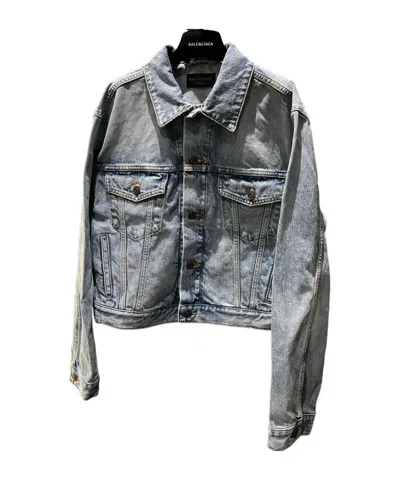 Balenciaga Button Long-sleeved Denim Coat In Gray