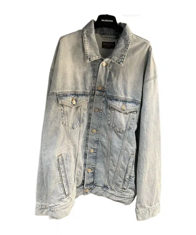 Balenciaga Button Long-sleeved Denim Coat In Gray