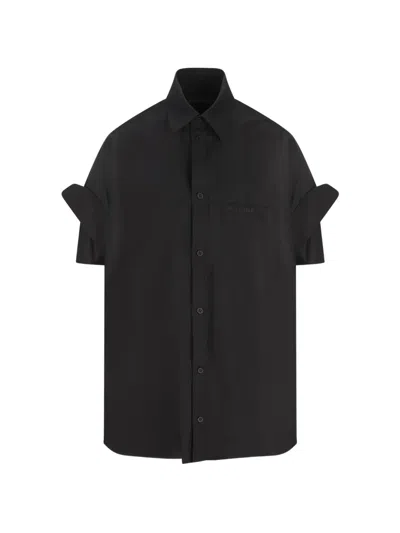 Balenciaga Button-up Embroidered Shirt In Black