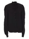 Balenciaga Pussy-bow Crinkled-jersey Shirt In Black