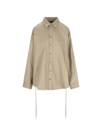 Balenciaga Lace-up Detail Oversize Cotton Gabardine Button-up Shirt In Neutral