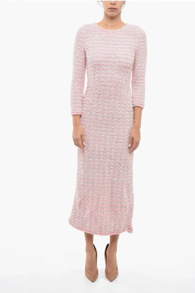 Balenciaga Buttoned Back To Front Wool Blend Tweed Dress In Pink