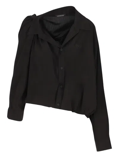 Balenciaga Asymmetrical Collared Long Sleeve Shirt In Black