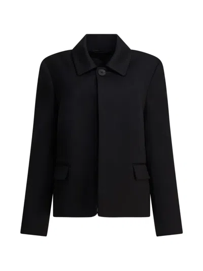 Balenciaga Wool Jacket With Collared Neck And Flap Pockets In Black