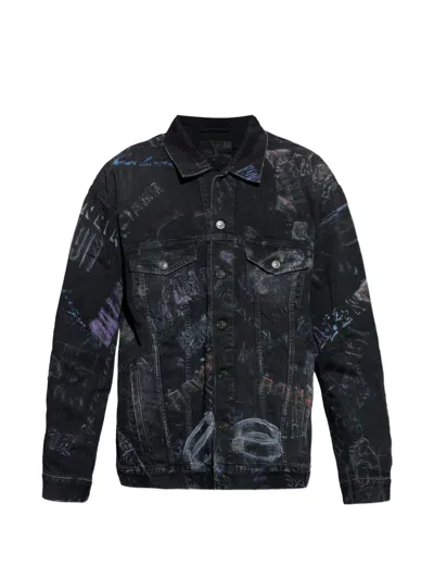 Balenciaga Crayon-print Oversized Denim Jacket In Black