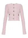 Balenciaga Cropped Tweed Cardigan Sweaters And Cardigans Pink In Nude & Neutrals