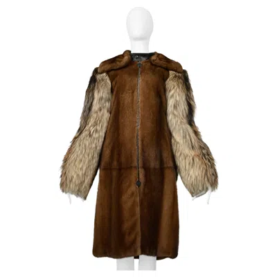 Pre-owned Balenciaga By Demna Gvasalia Mink & Fox Fur Coat With Detachable Collar 2016 In Brown
