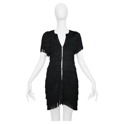 Pre-owned Balenciaga By Ghesquiere Black Fringe Mod Style Mini Dress