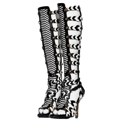 Pre-owned Balenciaga By Nicolas Ghesquiere Runway S/s 2008 Gladiator Woven Knee Boots In Black