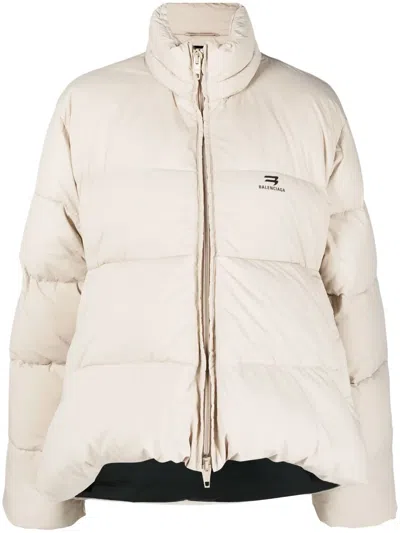Balenciaga C-shape Logo-print Puffer Jacket In Neutrals