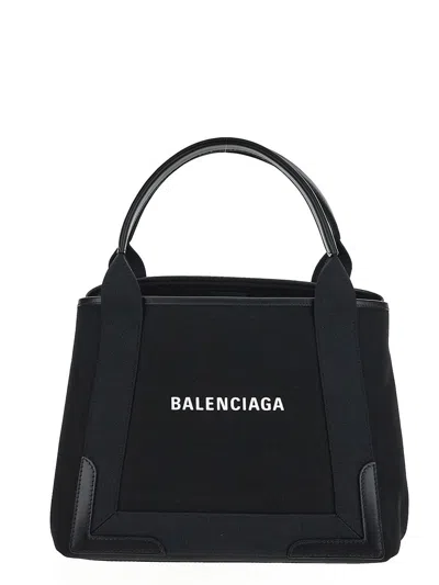 Balenciaga Navy Cabas Logo Tote Bag In Black