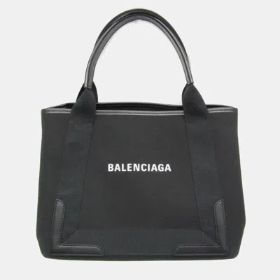 Pre-owned Balenciaga Cabas S Canvas Leather Handbag Tote Bag Black