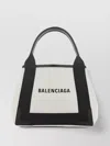 Balenciaga Md Navy Cabas Canvas Tote Bag In White