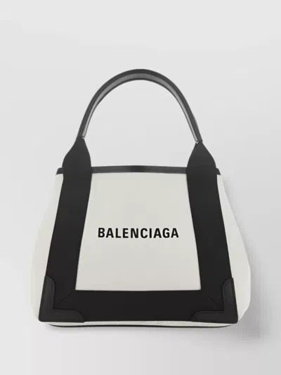 BALENCIAGA CABAS STRUCTURED CANVAS TOTE WITH REMOVABLE POUCH