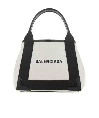 Balenciaga Navy Cabas Xs Tote Bag In White