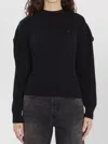 Balenciaga Cable Knit Logo Crew Neck Sweater In Black