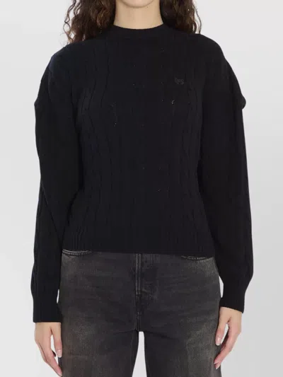 BALENCIAGA CABLE KNIT LOGO CREW NECK SWEATER