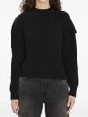 Balenciaga Cable Knit Logo Crew Neck Sweater In Black