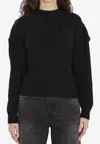 Balenciaga Cable Knit Logo Crew Neck Sweater In Black