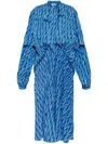 Balenciaga Midi Dress With Bow And Print In Blue