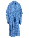 Balenciaga Blue Long Dress With All-over Print And Bow Closure In Fabric Woman
