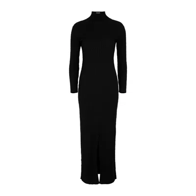 Balenciaga Cable-knit Wool-blend Midi Dress In Black