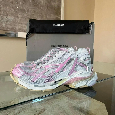 Pre-owned Balenciaga Caged Mesh Runner In Pink & White Shoes In Pink/white