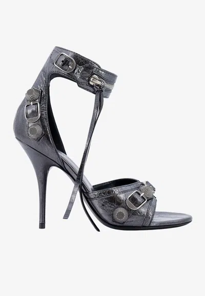 Balenciaga Cagole 110 Leather Sandals In Silver