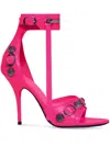 Balenciaga Cagole Fucsia Sandals With Studs And Buckles In Leather Woman In Pink