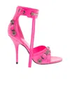 Balenciaga Cagole Fucsia Sandals With Studs And Buckles In Leather Woman In Pink