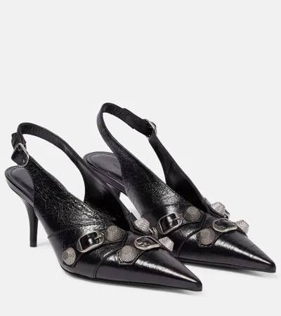 Balenciaga Cagole Leather Slingback Pumps In Animal Print
