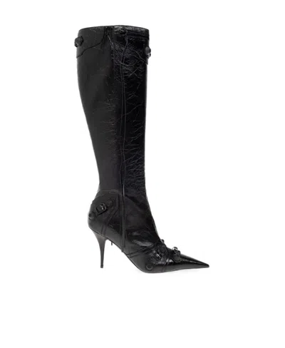Balenciaga Cagole 90mm Leather Boots In Black