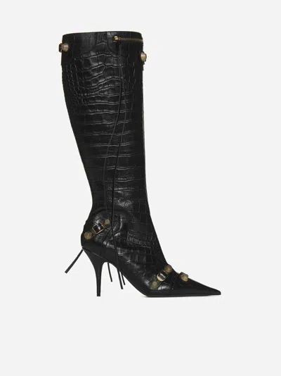 Balenciaga Cagole Animalier Effect Leather Boots In Black