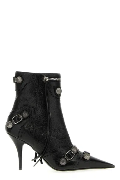Balenciaga Womens Cagole Lambskin Buckle Zip Ankle Booties In Black