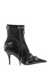 Balenciaga 'cagole' Black Pointed Bootie With Studs And Buckles In Leather Woman In Black